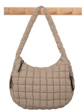 Quilted Puffer Tote Bag with Zipper Nylon Hobo Crossbody Shoulder Bag Travel